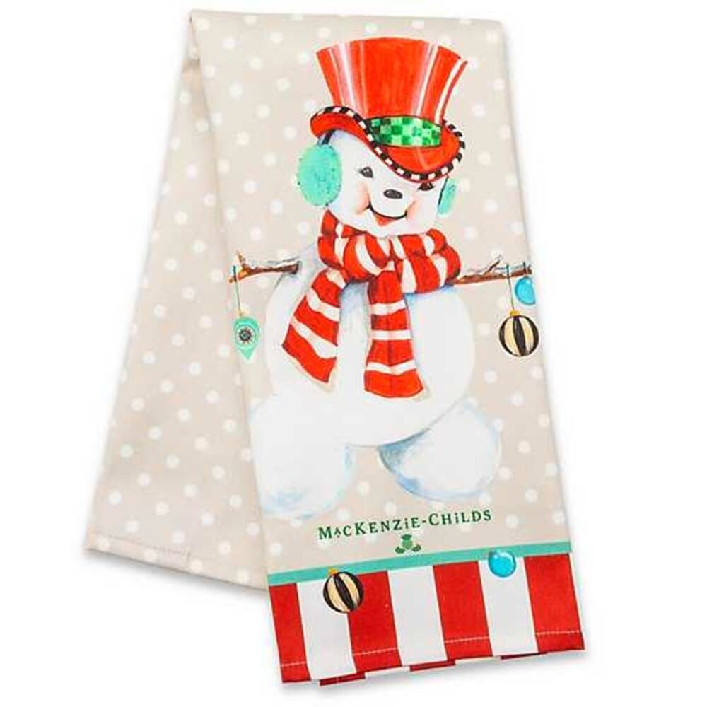 Brand New MACKENZIE CHILDS Snowman Cotton Kitchen Dish Towel Holiday Home Decor